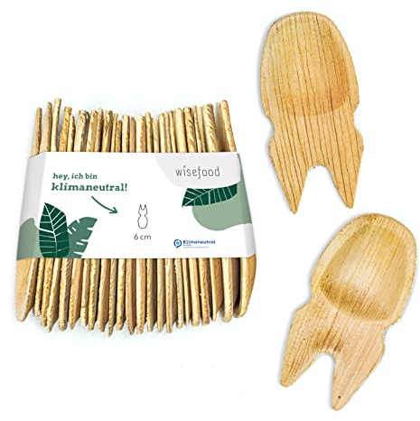 Wisefood Palmblatt Einweg Spork - 100 Stück Göffel aus Palmblatt 6cm - Biologisch abbaubares Einwegbesteck - 2in1 Einweg Löffel und Gabel/Pikser aus Palmblatt