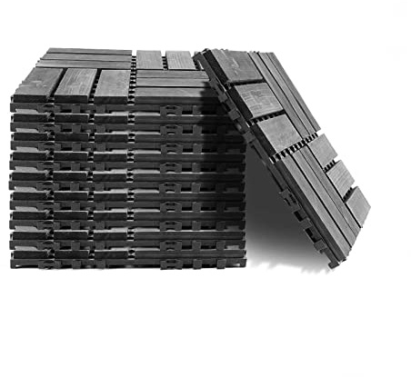 Composite Decking Tiles Set of 10 Interlocking Wood Effect Waved Design Garden Indoor Patio, Balcony, Roof Terrace, Hot Tub Deck Tiles Flooring with Click System - Grey