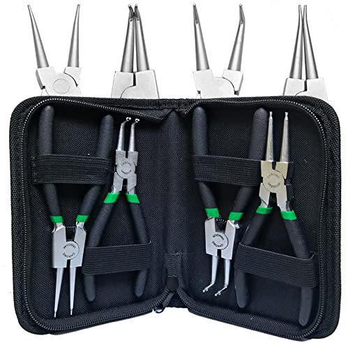 6 inch Circlip Pliers Set 4pcs Heavy Duty Internal/External Snap Ring C Clip Pliers Kit for Ring Remover Retaining and Remove Hoses, Storage Case Included