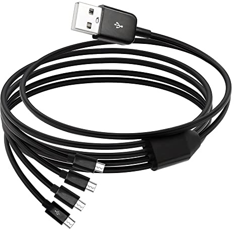 QIANRENON Micro USB-Kabel-Adapter 4-in-1 auf 4 Splitter für Powerbank, Lautsprecher, Kamera, Dashcam, 1,5 M/4,92ft, Schwarz