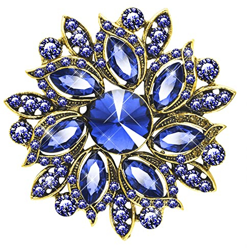 KristLand Vintage österreichischer Kristall Blätter Blumen Brosche Corsage Atemberaubend Modische Blumenranken Brosche Blumennadel Braut Band Art Deco Brosche für Frauengeburtstag Goldton Blau