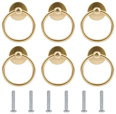 UFUAMATE Tiroir Anneau, 6pcs Alliage de zinc Anneau Tirer Bouton Anneau Métal Tirer Anneau Poignée Monotrou Meuble Armoire Anneau Tirer avec Vis Tiroir, Armoire (or)