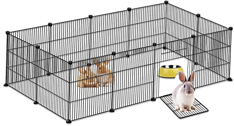 Froadp Recinzione per piccoli animali, 142 x 72 x 36 cm, singola, coniglio, XL, in metallo, con porta, beccuccio per porcellini d'India, per piccoli animali, gabbia roditori (nero)