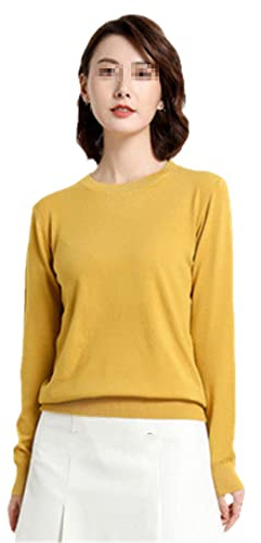 Pull pour femme à col rond en cachemire uni - Pull basique décontracté à manches longues coupe ajustée, comme sur l'image, L