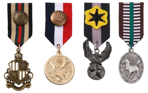 SUPERFINDINGS 4 Stile Militärhelden Medaillen Halloween Kostüm Militärschild Abzeichen Medaille Retro Pferd Geometrisch Alloy Medaille Brosche Anstecknadeln Vintage Anker Abzeichen