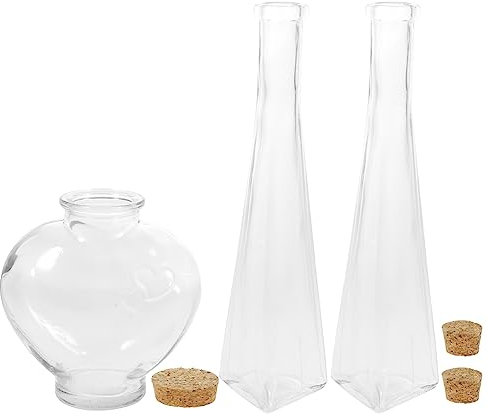 HOMSFOU Juego de Ceremonia de Arena para Boda, jarrón Decorativo con Tapa Corcho, Botella Deseos en Forma corazón 3 Piezas, jarrón Plantas hidropónicas, Botellas Arte Arena,