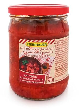 Rote-Bete-Suppe Borschtsch mit Sauerkraut, mit gepökeltem und gegartem Rindfleisch 470g