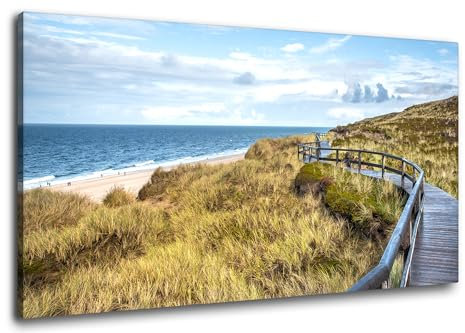 Via Artis Leinwandbild - 100x50 cm XXL Format - Premium Wandbilder für Wohnzimmer & Schlafzimmer - Strand Meer Küste Düne - Holzsteg zur Nordsee