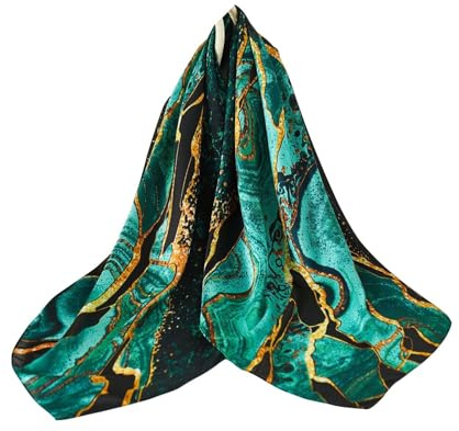 LANKEE Foulard en soie pour femmes châle bleu tachetée Silk Scarf Women Shawl Stain Neckerchief Head Wrap Thin Scarf Beach Shawl Vintage Bridal Chiffon Muslim Colorful Cloth Belt (Vert-noir.)