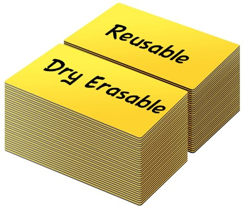 LLPT Trocken Abwischbare Magnetische Etiketten | 50 Stück | Leere Beschreibbare Magnetaufkleber, Wiederverwendbar | für Schreibtisch DIY Whiteboard | Farbe Gelb | 2.5CM x 10CM