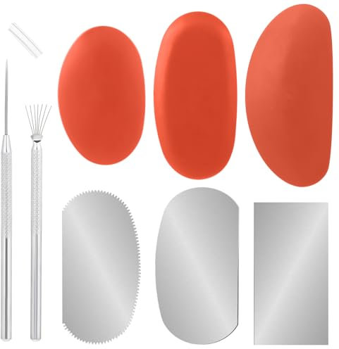 8 Stück Keramik Ton Rippen Silikon-TöPfer-Tonwerkzeuge Skulptur Töpferform Schaber Cutter Gummi-Töpfer-Rippen Ton-Keramiknadel Federdraht-Textur-Detail-Werkzeuge Für Handwerk Machen Bildhauerei