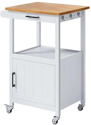 Desserte de Cuisine Chariot d'îlot de Cuisine Roulant avec tiroir de Rangement sur roulettes, Petite Maison, Bar à café, Micro-Ondes, Table/Armoire an Desserte ilot de Cuisine(White)