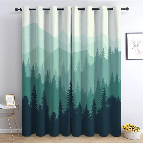 CozyRest Mörkläggningsgardiner med öljetter – termisk gardin set tallberg, 183 x 214 cm värme- och kölddisolerande, ljudisolerande, ogenomskinlig, för vardagsrum, sovrum, barnrum, kontor