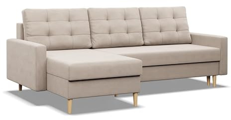 Mebligo - Ecksofa mit Schlaffunktion und Bettkasten Blank, Eckcouch Convertible (Links und Rechts) Sofa L Form 223 x 140 x 92 cm, Couch mit Bonellfedern, Ecke Sofa Wohnzimmer, Schlafsofa - Beige