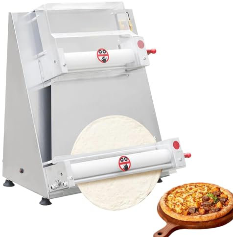 Electric Pizza Dough Roller Sheeter, Automatic Commercial Pizza Press 370W, 250 Pizzas/Hour, Pizza Size 3-15 and Thickness 0.027-0.21'' Adjustable, Durable and Stable, for Pizza Shop