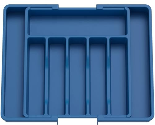 Lifewit Besteckkasten für Schubladen 40 50, Kunststoff Besteckeinsatz (Tiefe 38 cm), erweiterbare Besteckschublade Einsatz, Schubladen Organizer Küche für Besteck/Cutlery/Geschirr/Löffel, Dunkelblau