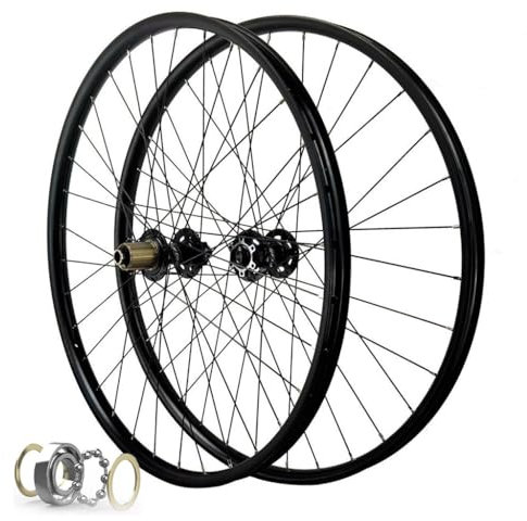 LPYDWZ Mountainbike Radsatz 26 27,5 29 Zoll, Scheibenbremse 32H MTB Räder Vorne und Hinten Felge mit Steckachse 142MM for 8-12 Gang Kassette 2150g(Black,29 inch)