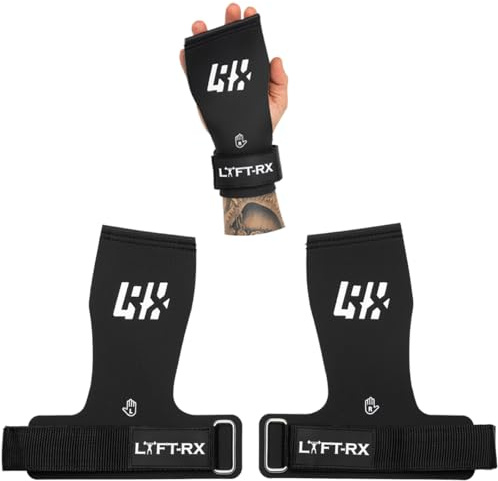 LYFT-RX Valiant Chalkless Grips – Gummibeschichtet, No Chalk, No Hole/Fingerless, Palm Hand Grip w/Wrist Strap, Glove – Gewichtheben, Weightlifting, Crossfitness, Pullps, Muscle-Ups, Gymnastik, Lift
