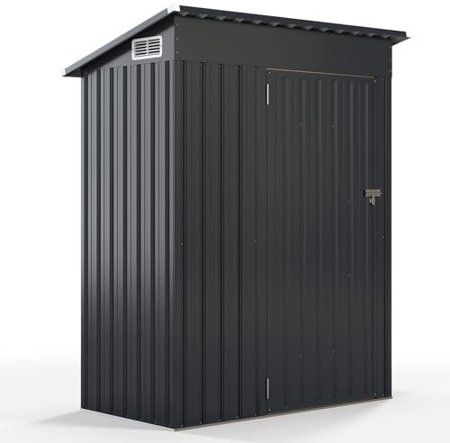 COSTWAY Gartenhaus Metall, 150 x 90,5 x 185 cm | 1,5 m³, Gerätehaus mit Pultdach & Tür, Geräteschuppen abschließbar, Gartenhütte Gartenschuppen, Garten Schuppen Outdoor (Dunkelgrau)