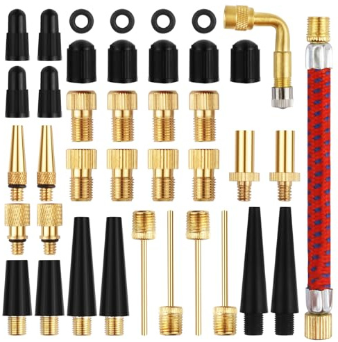 Lot de 42 adaptateurs de valve de vélo, tous les adaptateurs de valve pour vélos, adaptateurs de valve de voiture et adaptateurs de valve français, adaptateur de pompe à air, aiguille à bille et coude