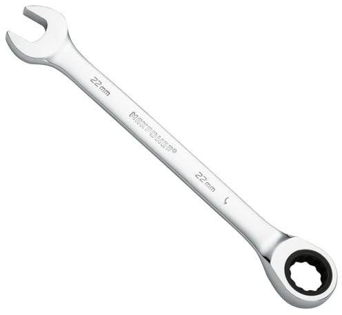 MaxPower Clé Mixte à Cliquet de 22 mm, clé à Engrenage de Qualité Industrielle Avec 12 Points, Cliquet à 72 Dents, Fabriquée en Acier Cr-V Forgé et Traité Thermiquement Avec Revêtement Chromé