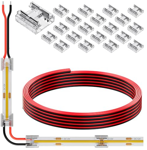 KOMIGANLED Kit de connecteurs COB 8 mm 2 broches - Connecteur transparent - 1 pièce de 200 cm de long - 20 AWG - Fil d'extension pour sans fil sans soudure