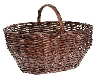 HERSIG - Cesta mimbre grande con asa – Cestas de mimbre multiusos - Cesto para almacenaje, decoración, baño o picnic - Caoba - 50x33x22/33cm