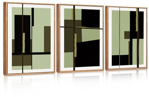 TOARTi Grün Bilder Wohnzimmer Abstrakt Wandbilder mit Rahmen Farbblock Wandbilder Schlafzimmer Leinwand Bilder für Büro Bilder mit rahmen 3er 30x40cm