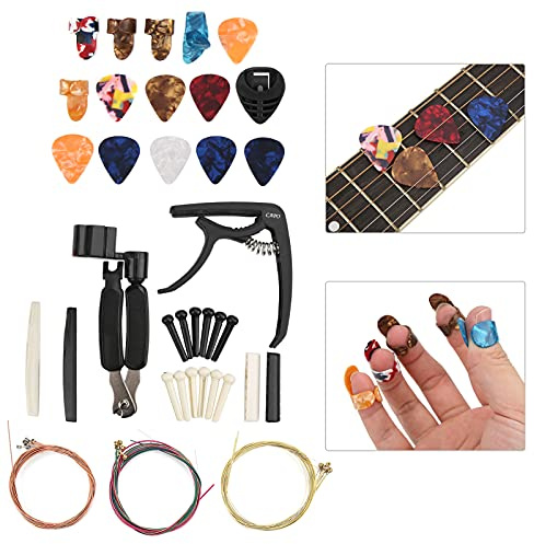 Joyance Gitarrensaiten, 36-teiliges Gitarrensaitenwechsel-Set, inklusive Kapodaster, Kurbel, Cutter, Daumenplektrum, Mutter, Steg, Gitarrenwerkzeug-Set für einfachen Saitenwechsel