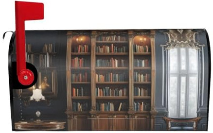 Library Bookcase Print Mailbox Cover Durable Oxford Cloth for American Standard & Large Size Mailboxes