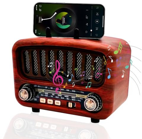Radio retro con Bluetooth, AM/FM/SW pequeña con batería de 1800 mAh, compatible con USB/TF/AUX, altavoz grande de 5 W y Bluetooth 5.0 (rojo)