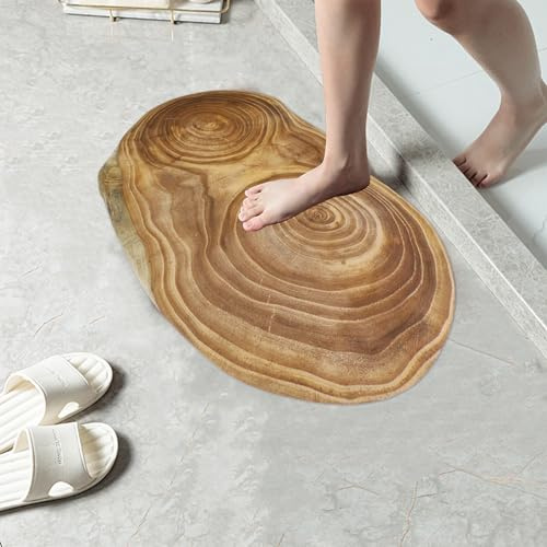 KRIPINC 3D Baumringmuster Kieselgur Badematte, Teppich Holzoptik, 50x80cm