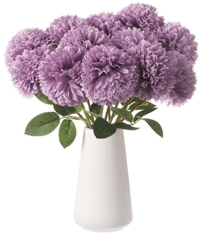 sourcing map 12pcs Artificial Chrysanthemum Ball Flower Faux Chrysanthemum Flowers Bouquet Silk Fake Mum Flower for Home Garden Wedding Party Decoration, Light Purple
