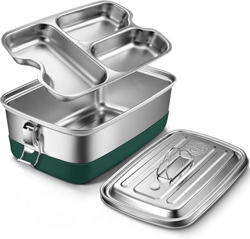 Aurinovellia Lunch Box in Acciaio Inossidabile, Portapranzo con 3 Scomparti, 2000ml Contenitore Porta Pranzo, Bento Box, Schiscetta Pranzo, Scatole Bento, Contenitore Pranzo, per Adulti e Bambini