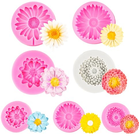 7PCS Sunflower Silicone Moulds, Candle Moulds for Candle Making, Soap, Chocolate, and Clay, Reusable and Flexible Silicone Cake Moulds for Baking and Crafting