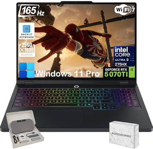 Lenovo Legion Pro 5i Gen 10 Gaming Laptop 2025, GeForce RTX 5070 Ti, Intel 24 Core Ultra 9 275HX, 32GB RAM, 2TB SSD, 16 2.5K OLED 165Hz Display, Win 11 Pro, Wi-Fi 7, 24zone RGB Backlit, w/Accessories