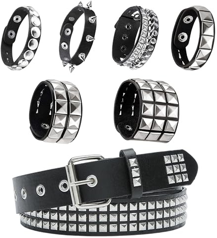 Studded Belt, Studded Bracelet Goth Rivet Punk Rock Cuff Bracelets Emo Belt Y2K Spike Bracelet Grunge Emo Accessories for Women Men