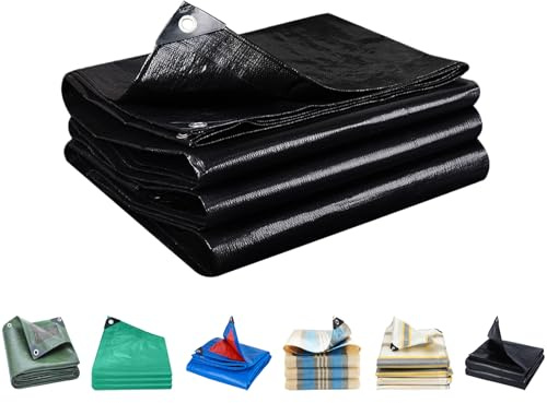 Kraftig Presenning 220 x 420 cm Väderbeständig, Uv-Skydd, Hållbar, Rivbeständig, Frostbeständig, Markdukar för Camping, Presenning Med Öljetter för Trädgård, Utomhus, Svart