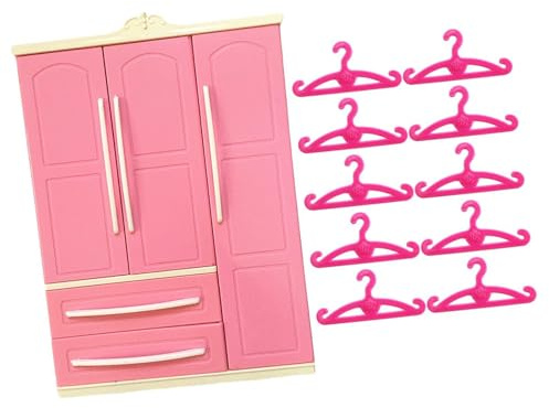 RCGOFOLLOW Armoire pour poupée équipée de Mini-tiroirs, résistante et sûre, avec 10 cintres Inclus. Meuble de Rangement pour vêtements poupée. , avec Cintre Droit , 18.2 x 7 x 25.8 cm