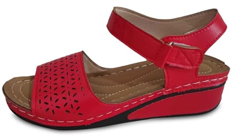 Cocila Sandalias De Verano Para Mujer Tacón Ligero Mujer, Con Punta Abierta Y Cuña, Cómodas Casuales, Uso Diario Vacaciones. Sandalia Rojo (Red, 37) Vestir Comodas Zapatos Pies Anchos Beige Goma