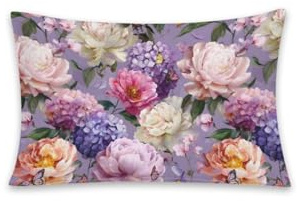 Peonies and Hydrangeas On Lavender Pillowcase Queen Size for Women Men, 30x20 inch Pillow Cases for Hair and Skin, Soft Smooth Breathable Cool Pillow Cases with Envelope Closure