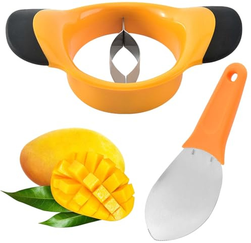 Solvio Mango Slicer and Corer Tool 2 in 1 Stainless Steel Mango Cutter Pitter Splitter with Non Slip Handles Fruit Slicer Divider Remover for Kitchen Gadgets Dishwasher Safe