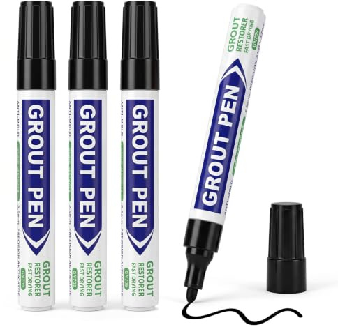 4 Pcs Black Grout Pen Tile Paint Marker Grout Reviver Marker Pen Set | Waterproof, Quick Dry, Non Toxic, Long-Lasting, Advanced Formula, Restoring Discoloured Faded Joints in Bathrooms Kitchens