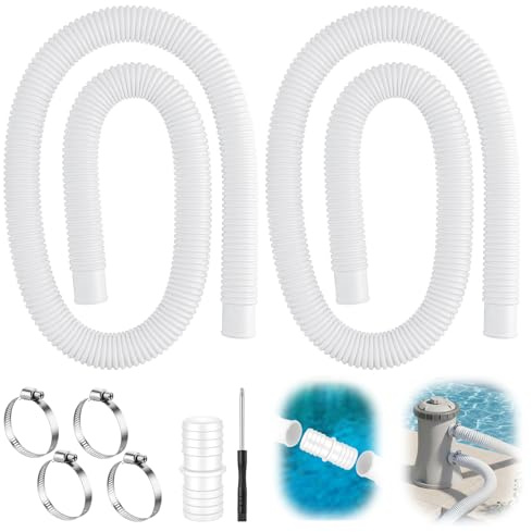 2 Piezas Manguera Piscina 32mm, 1.5m Manguera Limpiafondos Piscina Desmontable con 4 Abrazaderas Metálicas, Tubos Depuradora Resistente Compatible con Intex 330GPH, 530GPH, 1000GPH (Blanco)