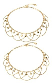 Kysin Chiys Lot de 2 bracelets de cheville bohème avec cloches et pampilles - Style rétro - Perles réglables - Chaîne de cheville indienne - Pieds nus - Hippie - Pour l'été, la plage, la danse du