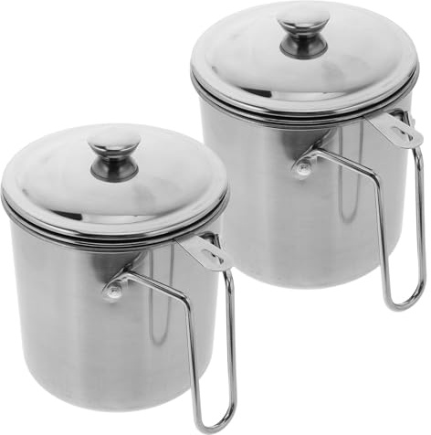 ADOCARN Colador de Aceite de Acero Inoxidable con Tapa y Malla Fina, Recipiente de Almacenamiento de 1.3l para Cocina, Paquete de 2 Unidades para Filtrar y Guardar Aceite Usado