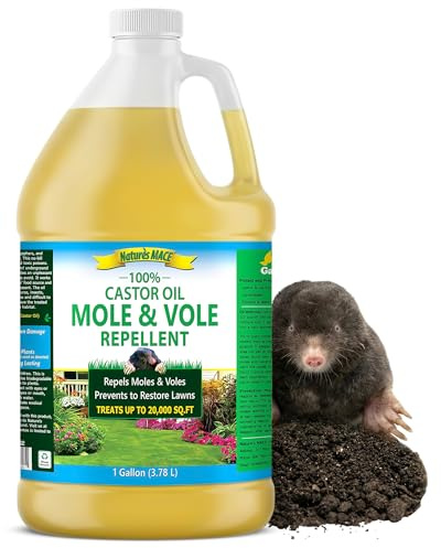 Nature's MACE Mole and Vole Mace, Mole Deterrent for Yard, 1 Gallon, 100% Pure Castor Oil, Lawns, Mole Repellent, Stop Tunneling, Mole Remover Treatment, Castor Oil Repellent, People, Pet, Plant Safe