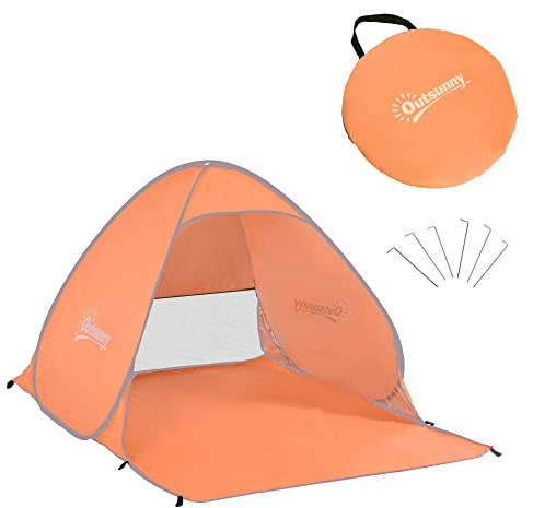 Outsunny Pop up Beach Tent, UV 30+ Portable Sun Shelter with Carry Bag, 2x1.5m for 2-3 Person, Orange