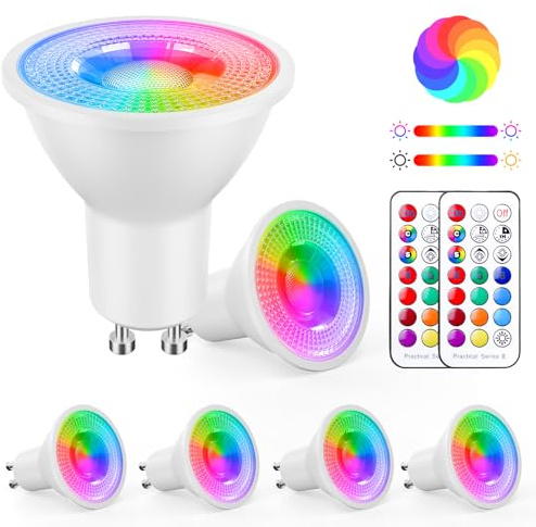 YAYZA! GU10 LED RGBWW Glühbirne, 4er Pack Mit Fernbedienung, RGB + Warmweiß 3000K, Dimmbare Farbwechsel mit 5 Lichtmodi, 450 Lumen, 5W Entspricht 40W, Energiesparlampe