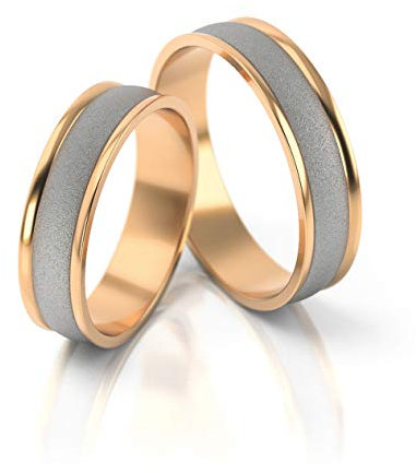 JC Gold Trauringe - Rotgold Weißgold Eheringe Bicolor inklusive Stein und Gravur im Paarpreis PL029 (8 Karat (333) Bicolor)